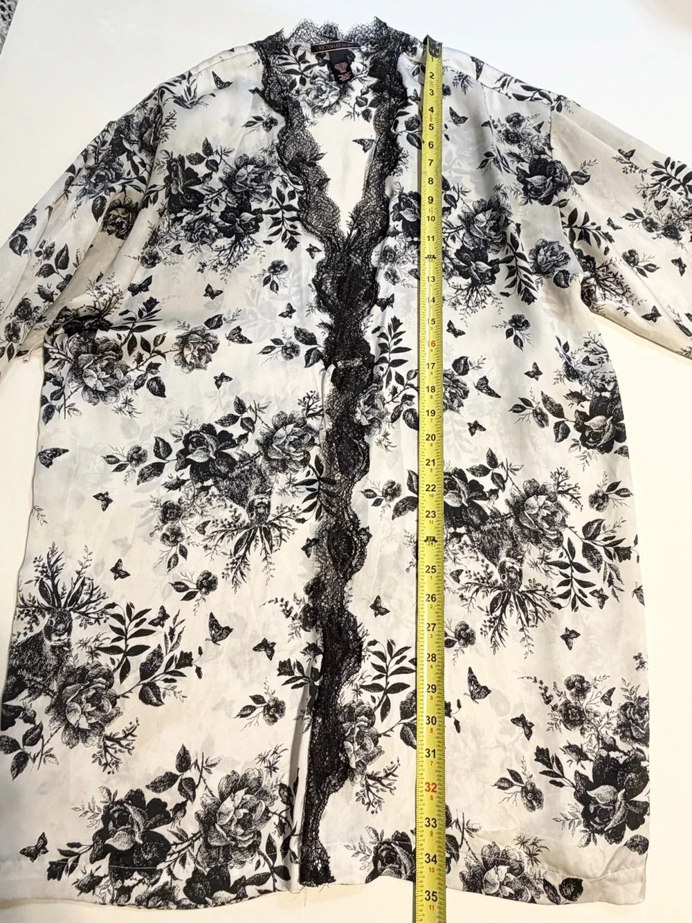 Victorias Secret Hidden Bunny Toile satin robe rabbit butterfly floral black xs